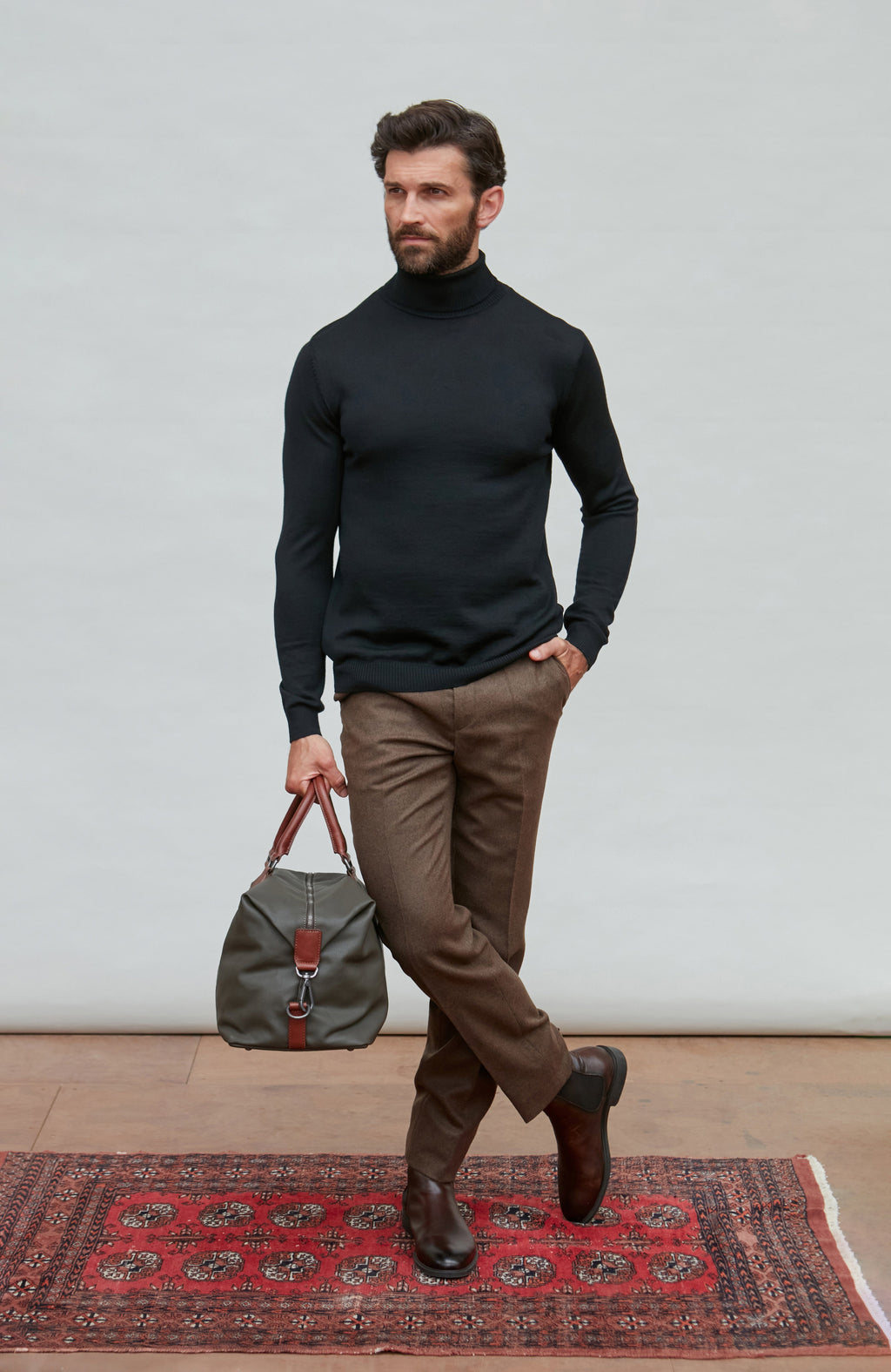 Mens Extra Fine Merino Wool Roll Neck Jumper