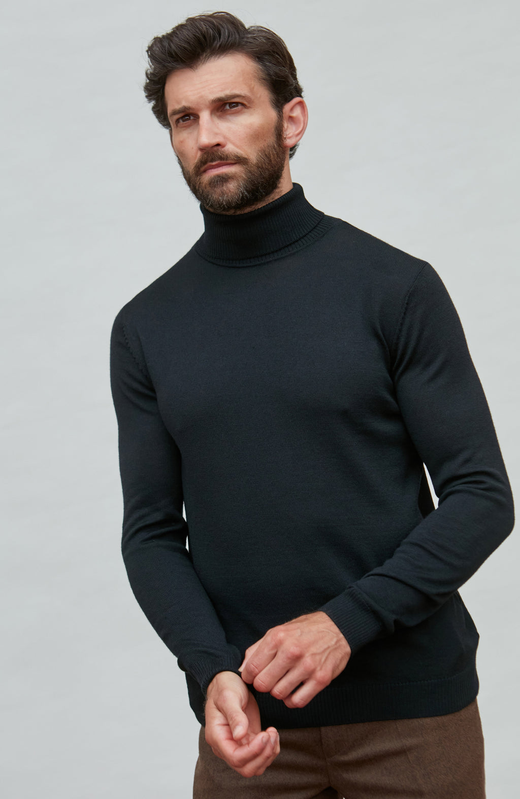 Mens Extra Fine Merino Wool Roll Neck Jumper