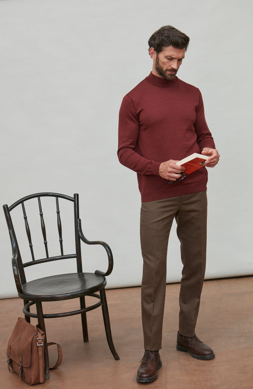 Mens Extra Fine Merino Wool Mock Turtleneck Jumper
