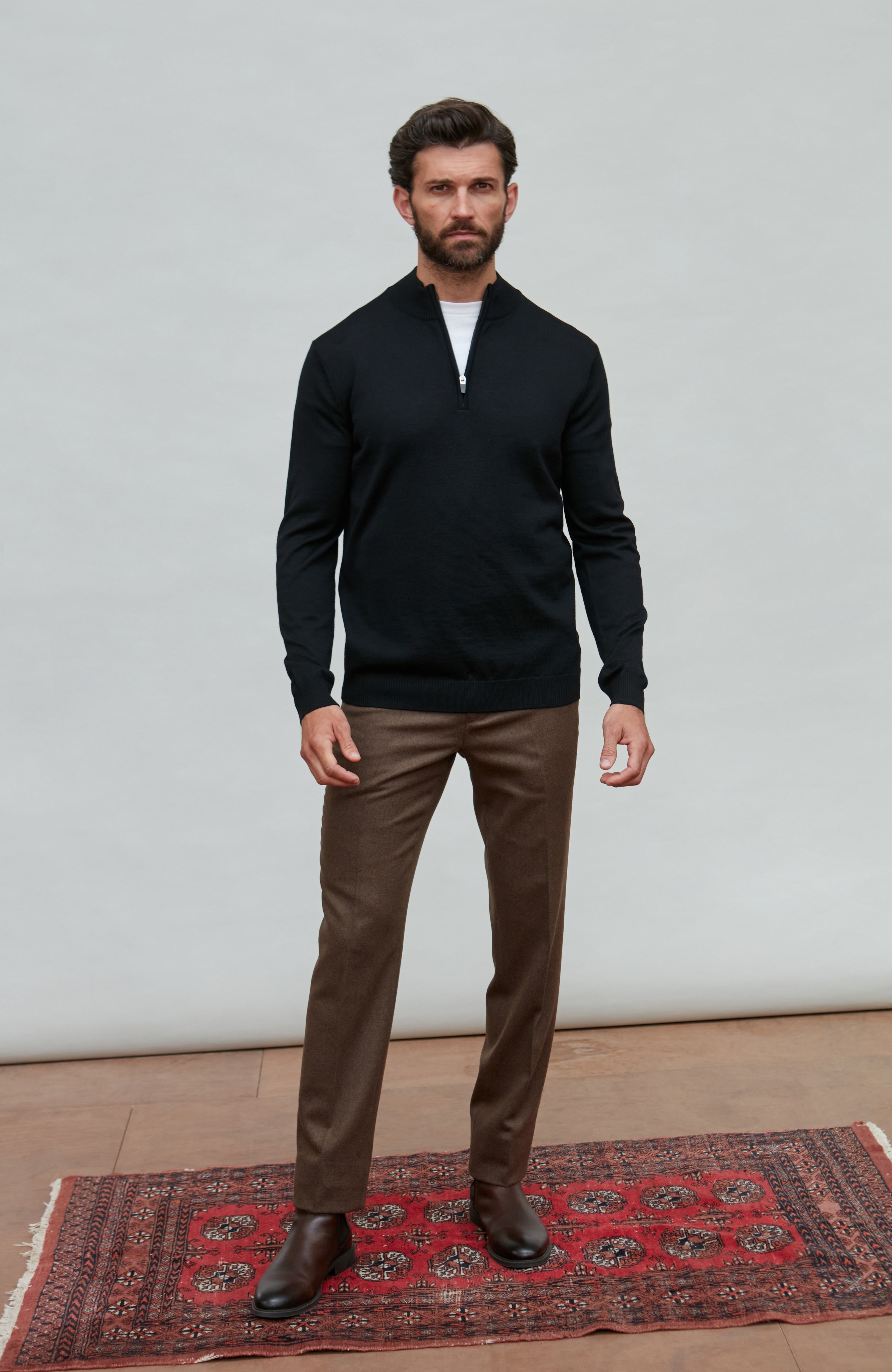 Mens Extra Fine Merino Wool Quarter Zip Jumper