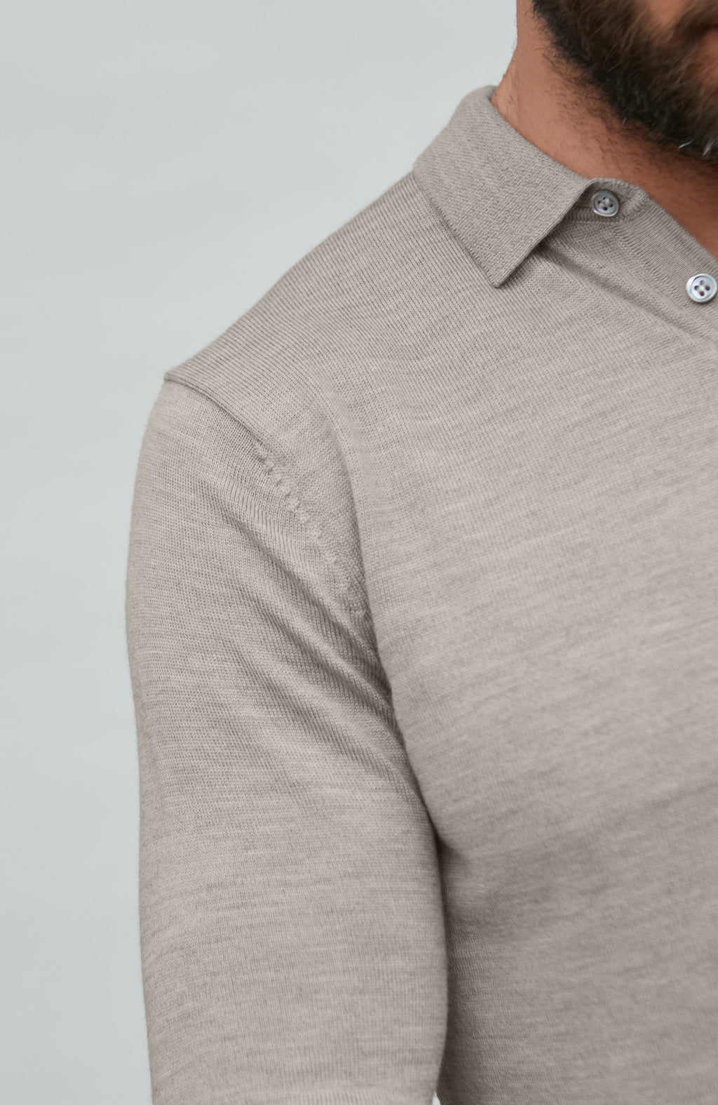 Mens Extra Fine Merino Wool Long Sleeve Polo Shirt