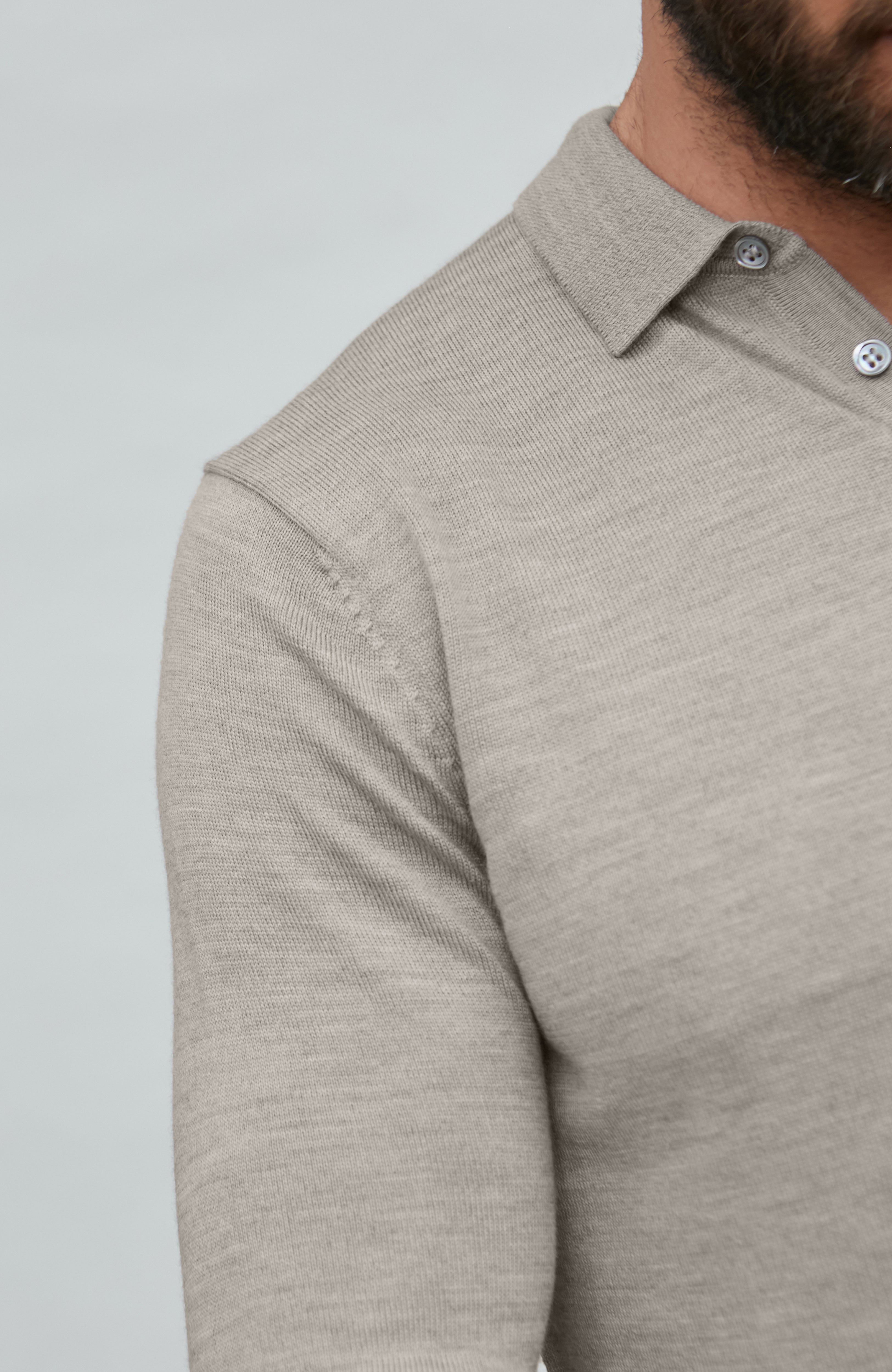 Mens Extra Fine Merino Wool Long Sleeve Polo Shirt