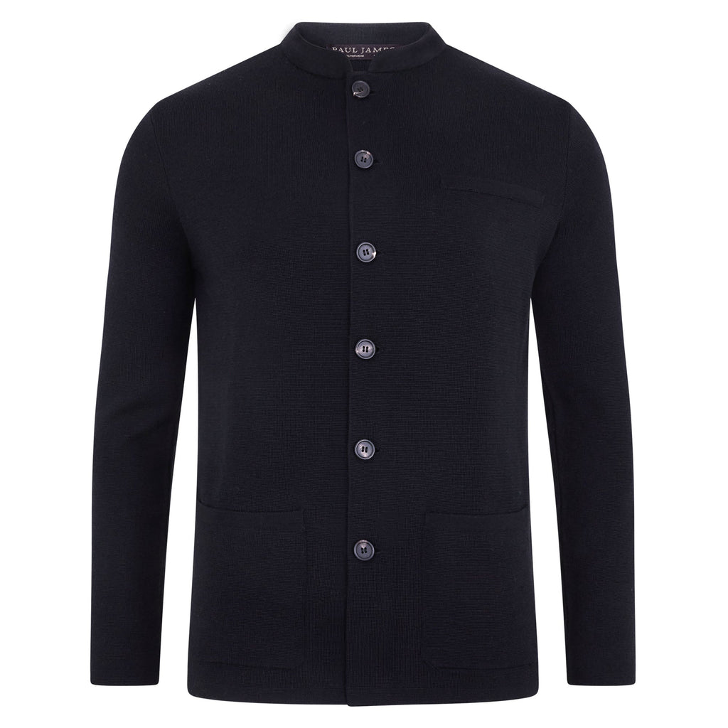 Mens Extra Fine Merino Wool Knitted Nehru Jacket