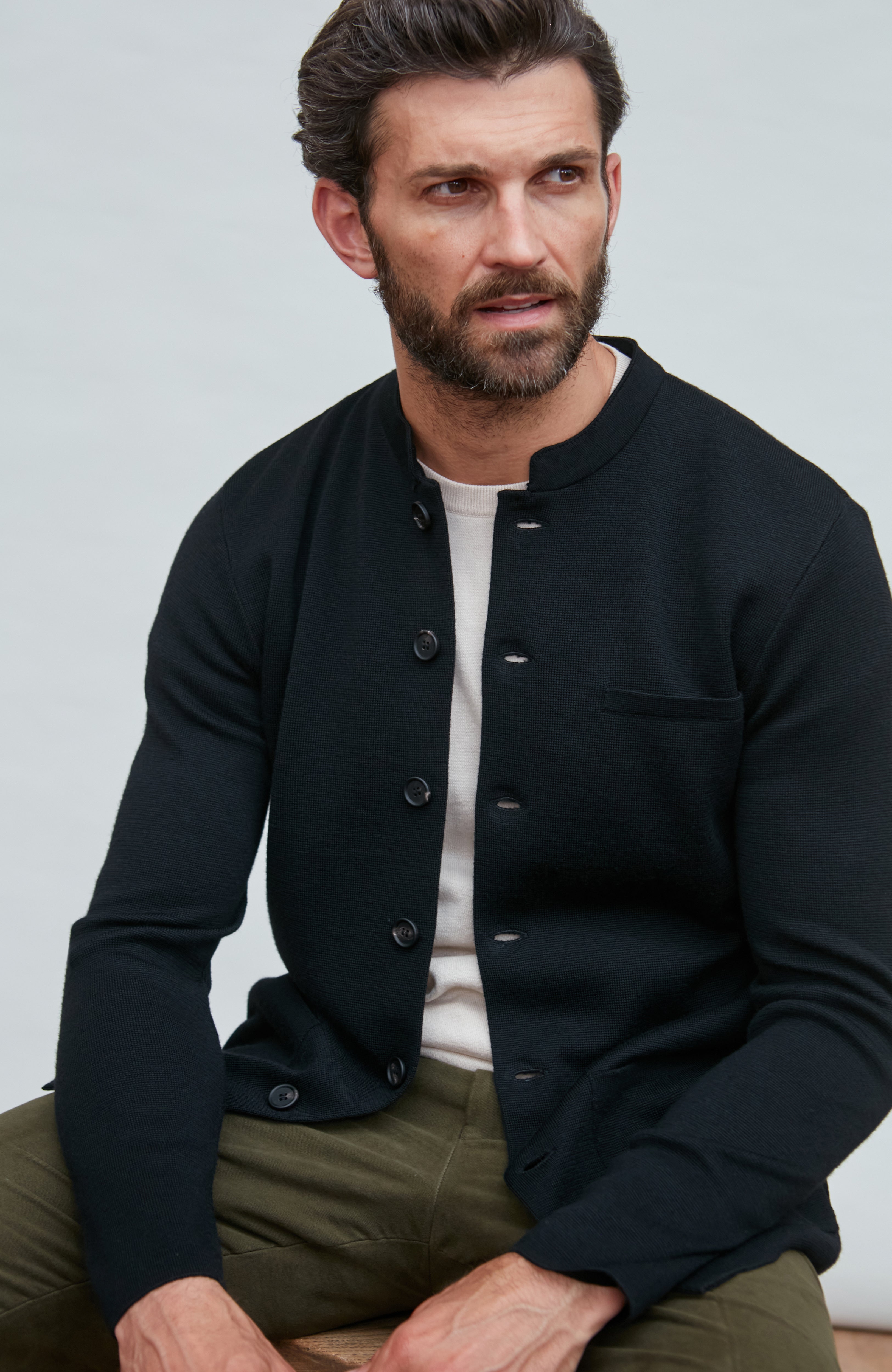 Mens Extra Fine Merino Wool Knitted Nehru Jacket