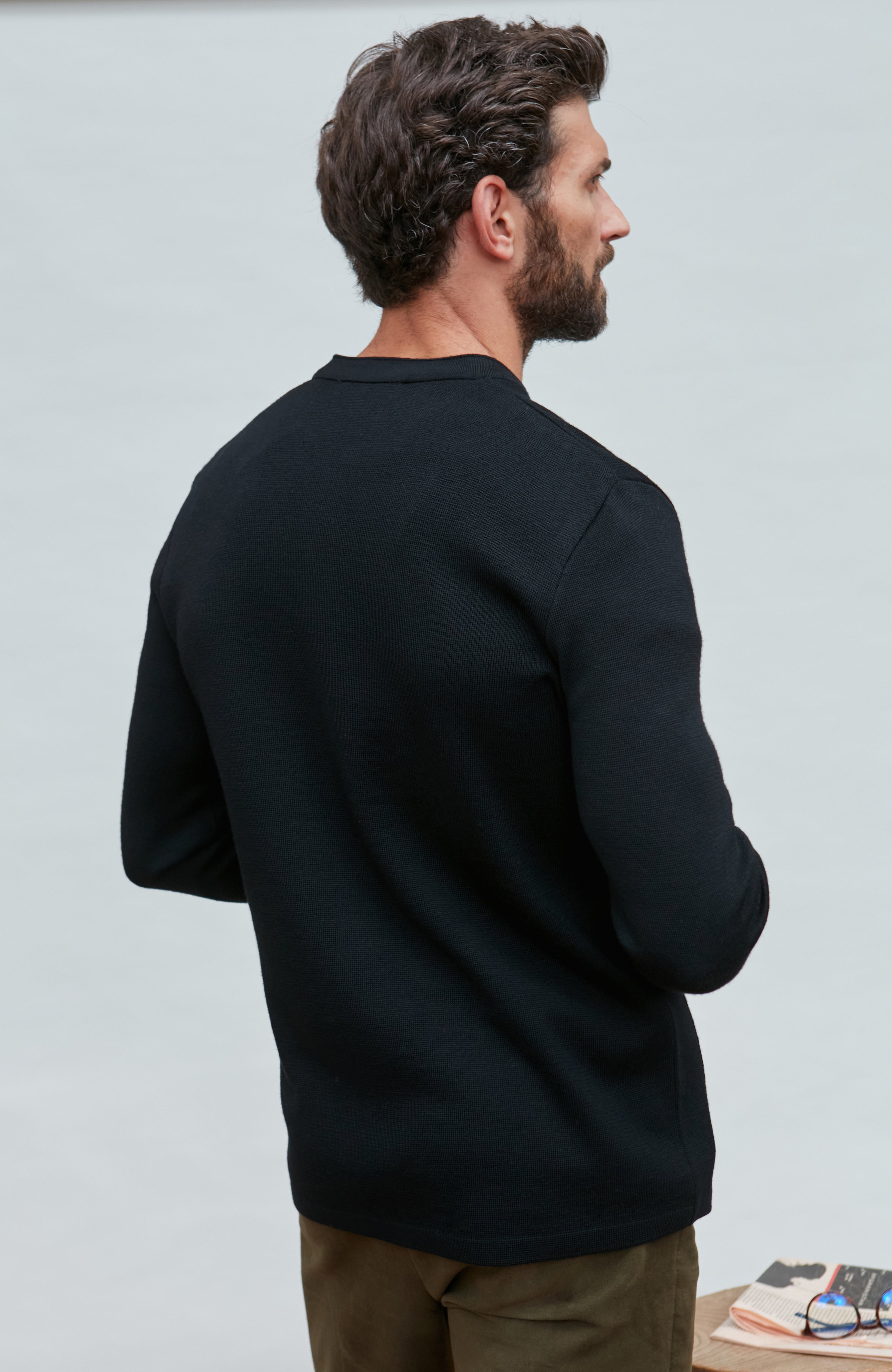 Mens Extra Fine Merino Wool Knitted Nehru Jacket