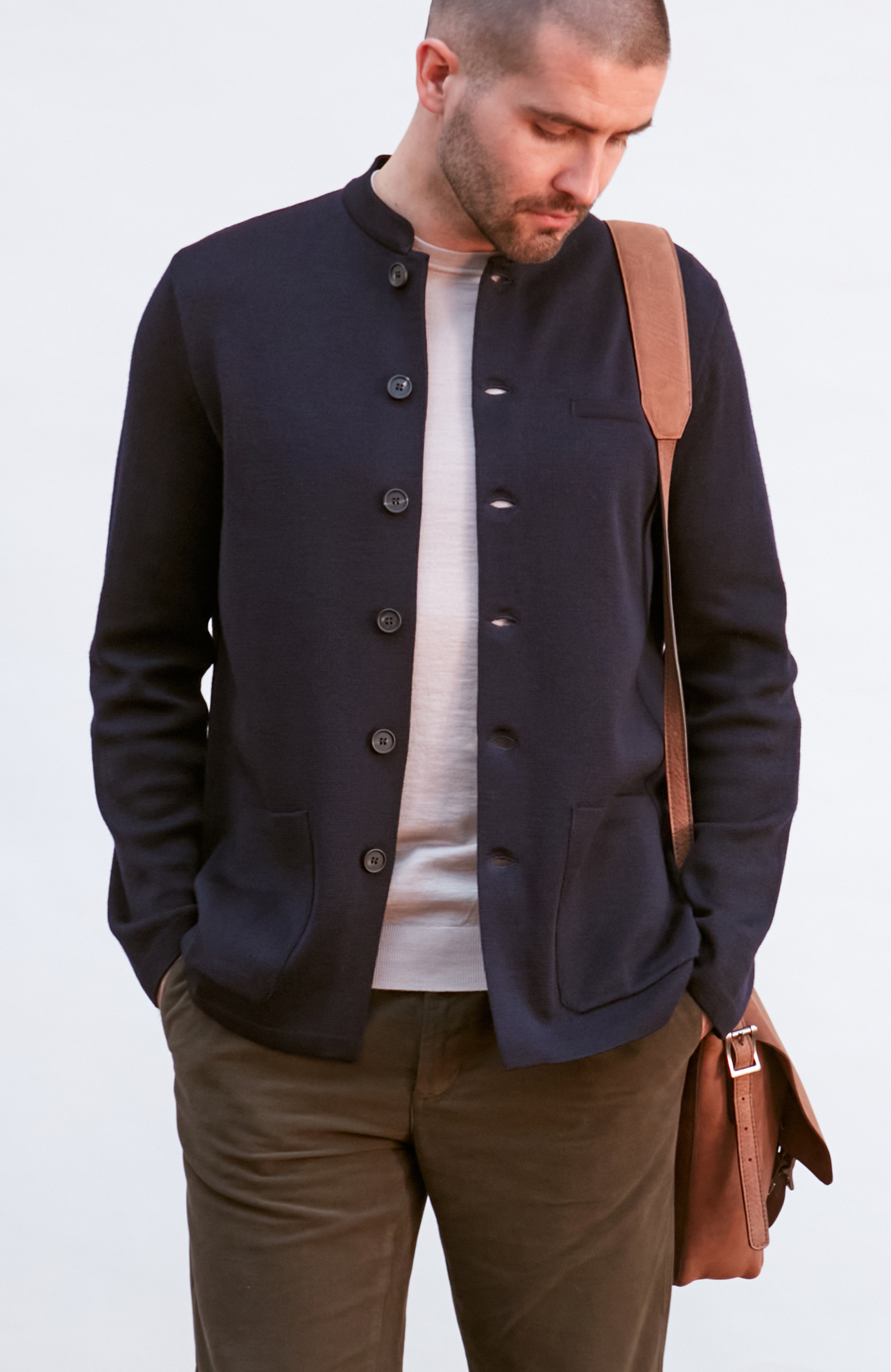 Mens Extra Fine Merino Wool Knitted Nehru Jacket