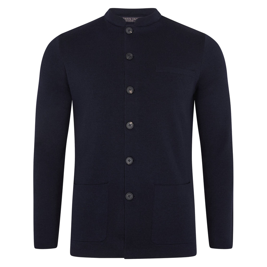 Mens Extra Fine Merino Wool Knitted Nehru Jacket