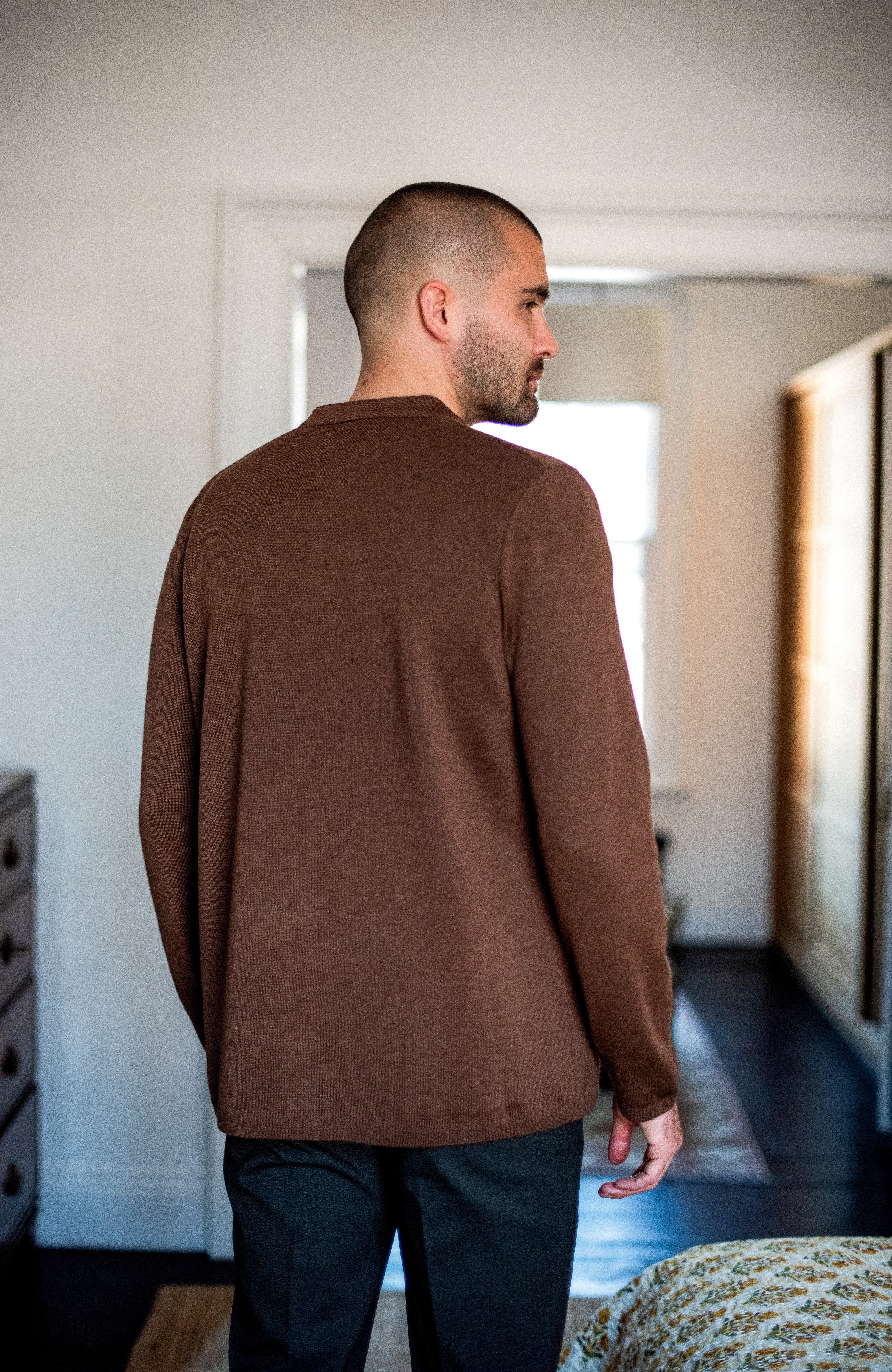 Mens Extra Fine Merino Wool Knitted Nehru Jacket