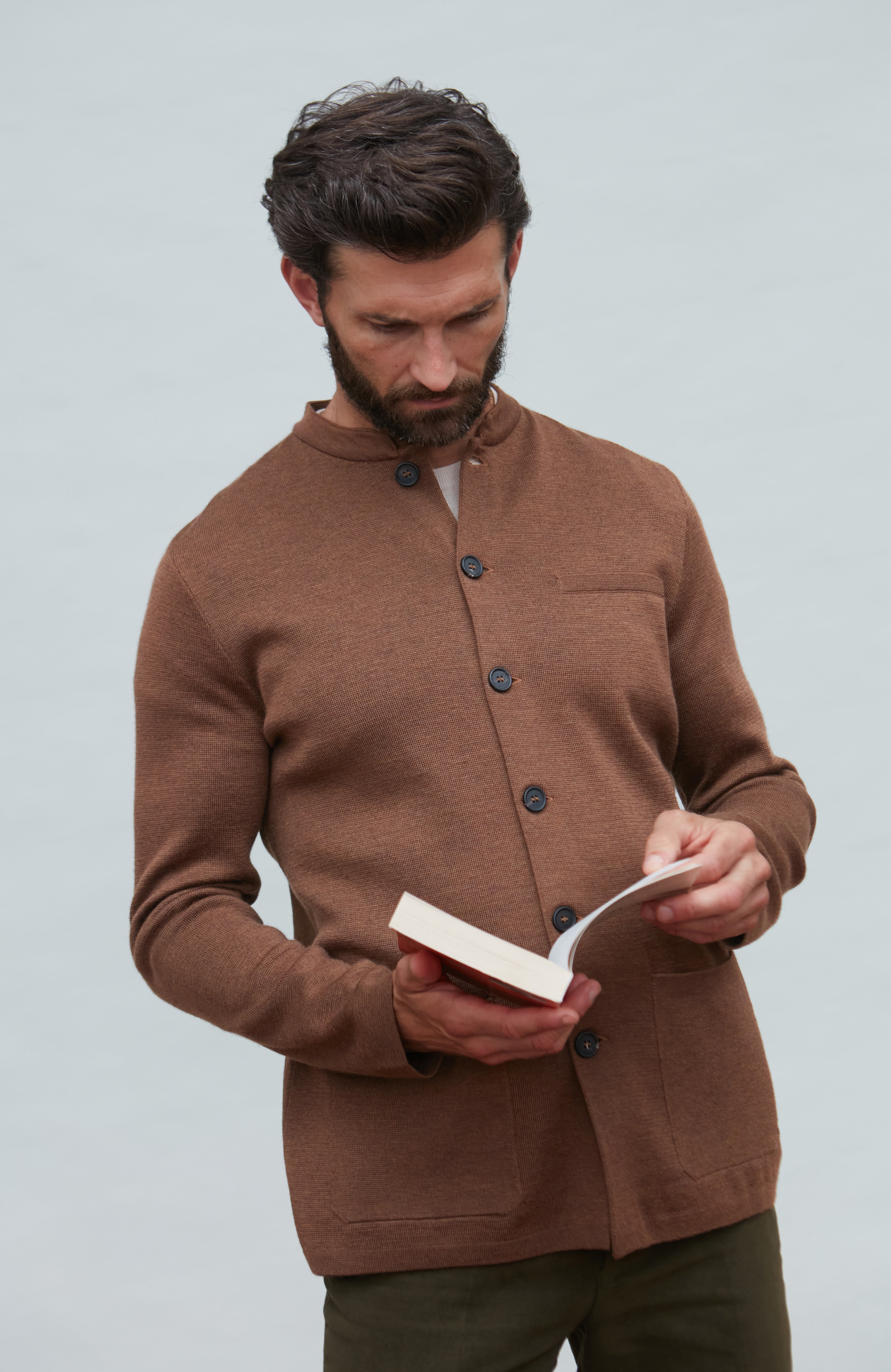 Mens Extra Fine Merino Wool Knitted Nehru Jacket