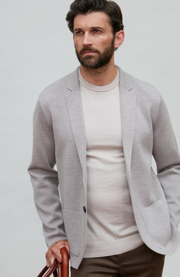 Mens Lightweight Extra Fine Merino Wool Knitted Blazer