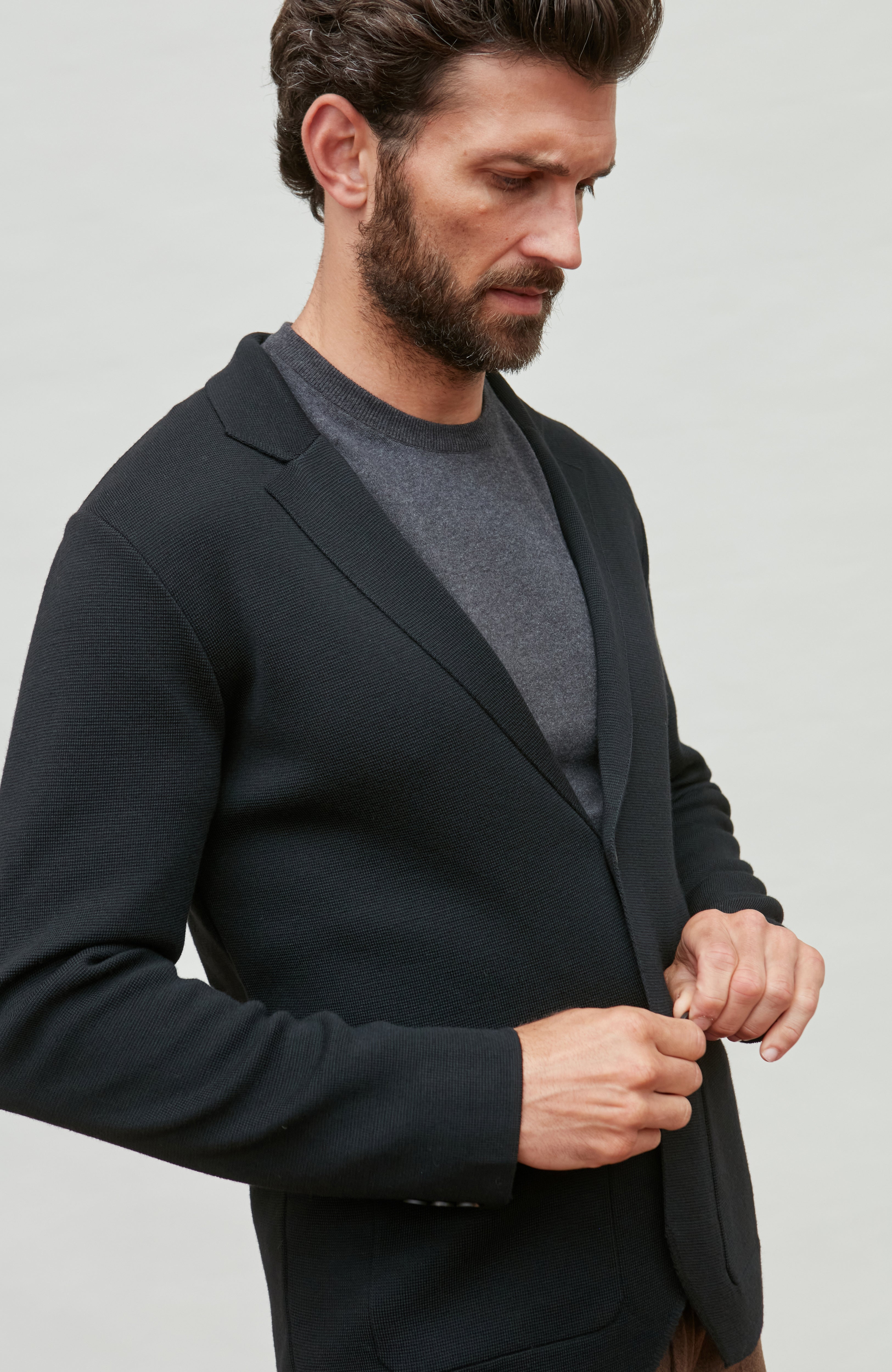 Mens Lightweight Extra Fine Merino Wool Knitted Blazer