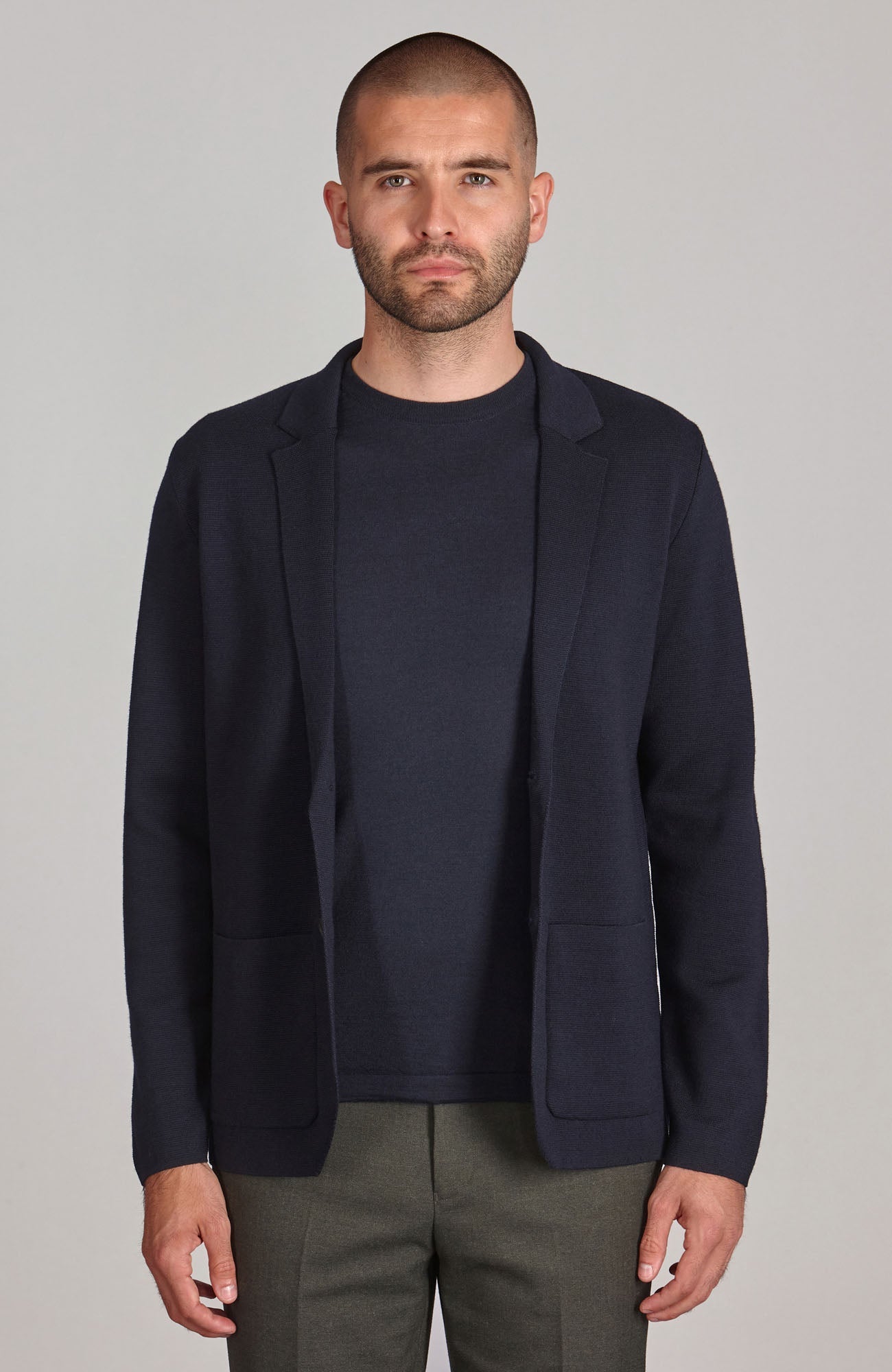 Mens Lightweight Extra Fine Merino Wool Knitted Blazer