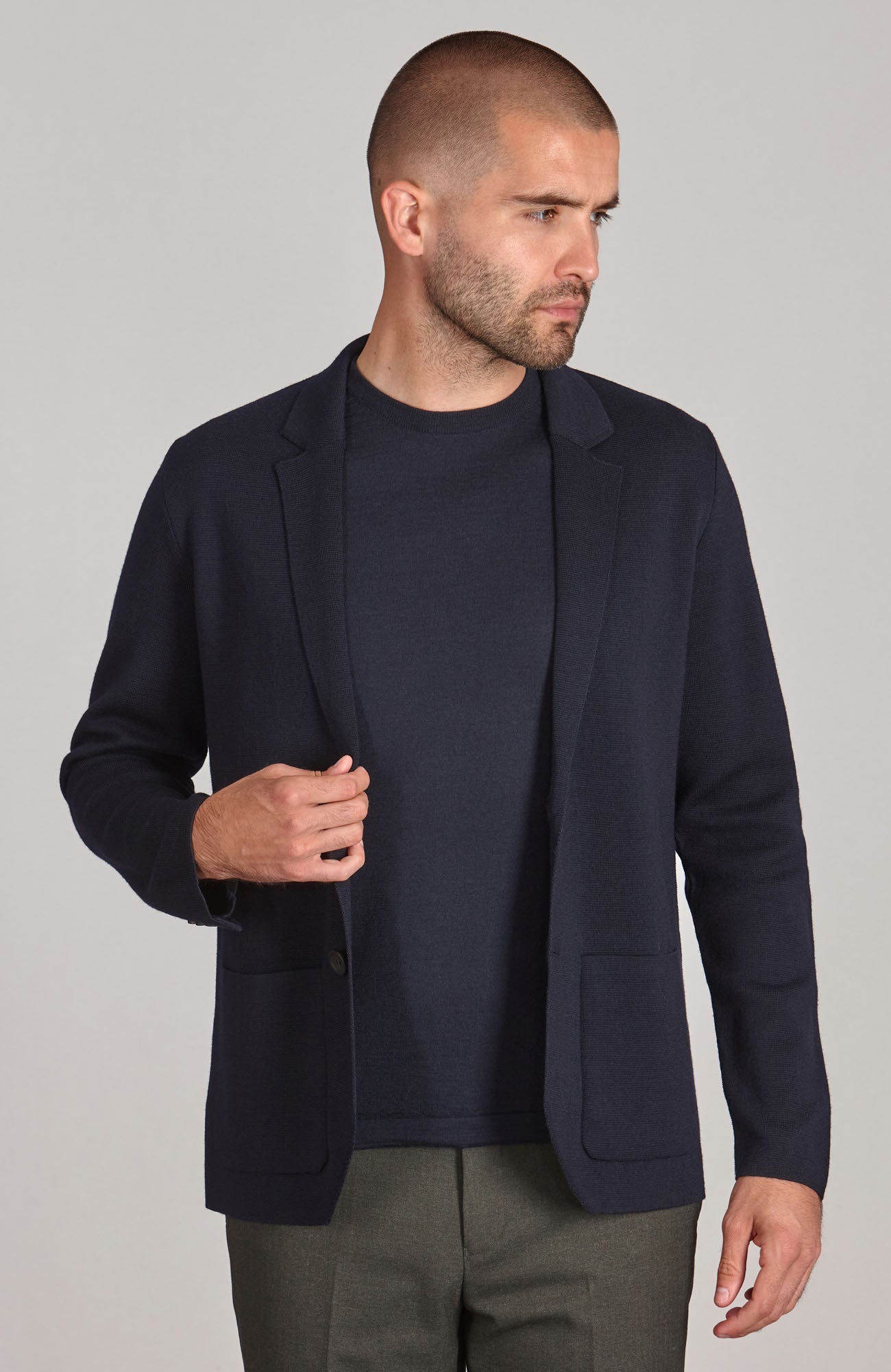 Mens Lightweight Extra Fine Merino Wool Knitted Blazer
