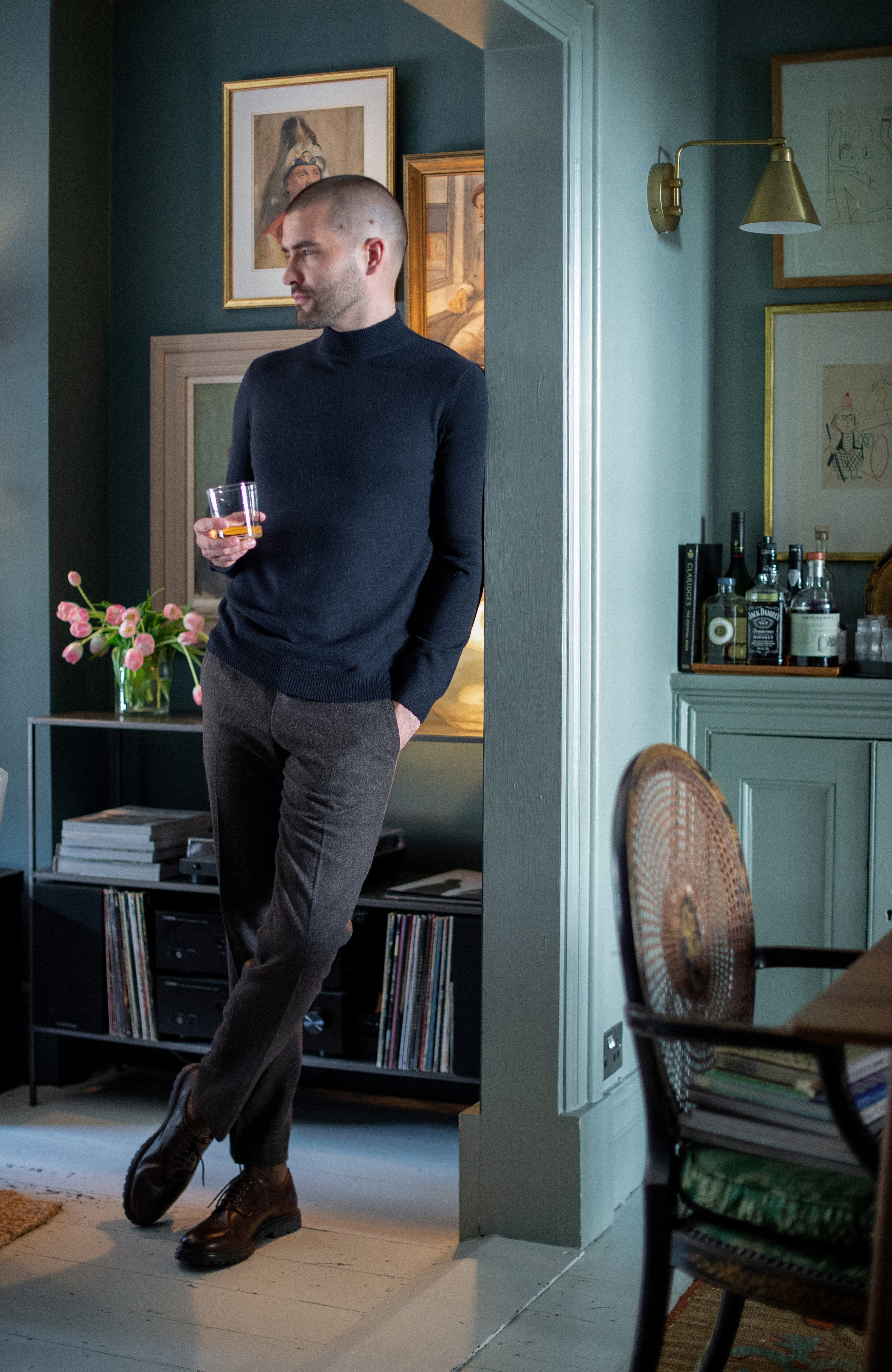 Mens Lightweight Merino Cashmere Mock Turtle Neck Jumper