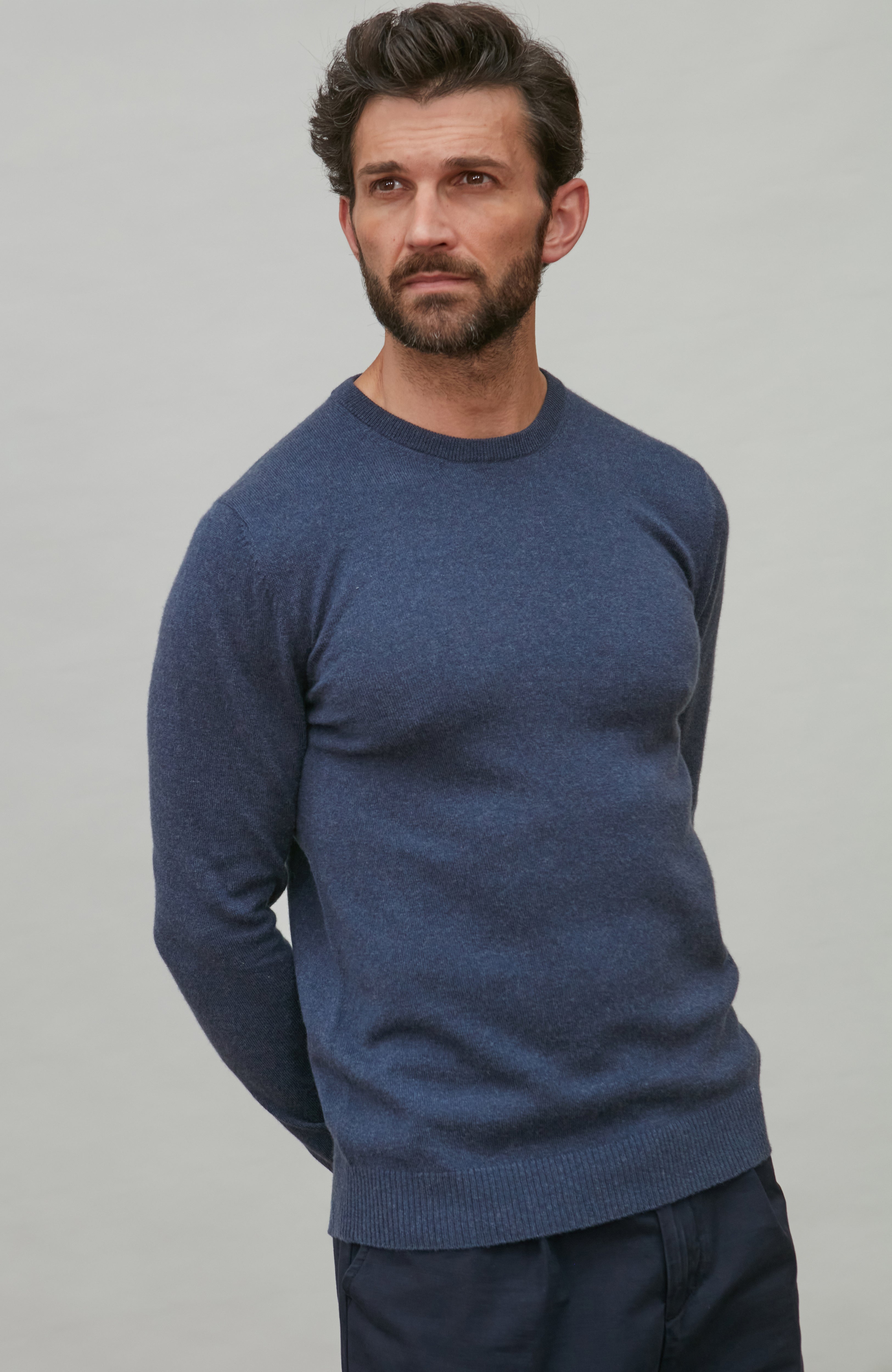 Mens Lightweight Merino Cashmere Crew Neck Jumper