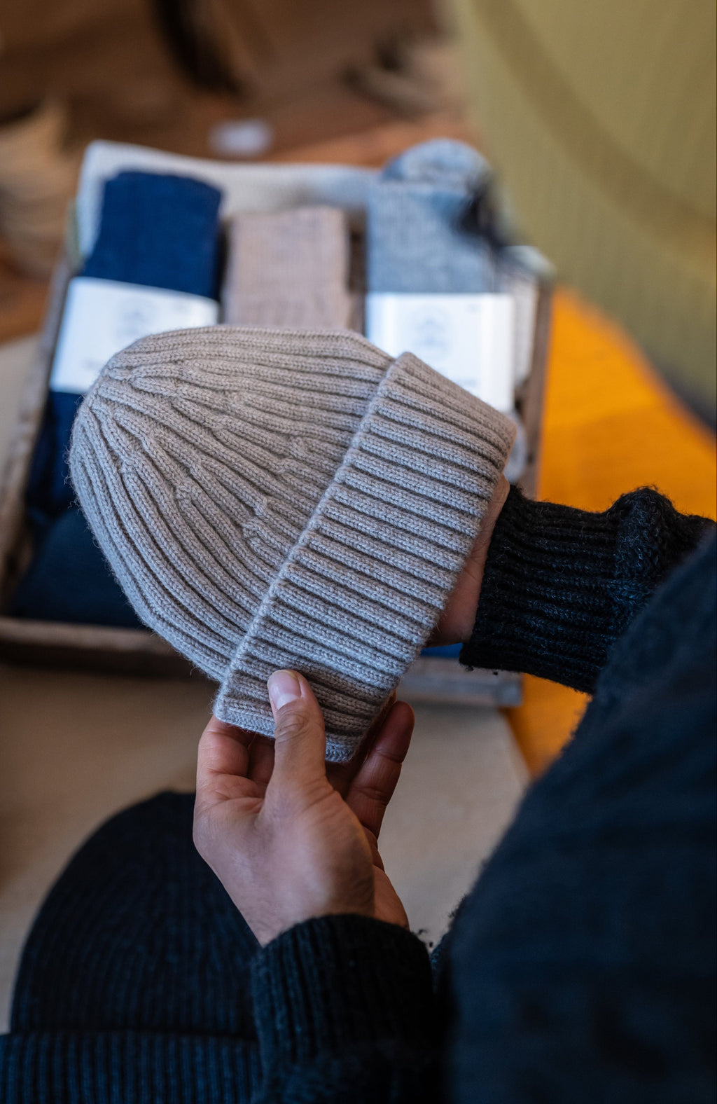 Heavyweight Merino Cashmere Ribbed Beanie