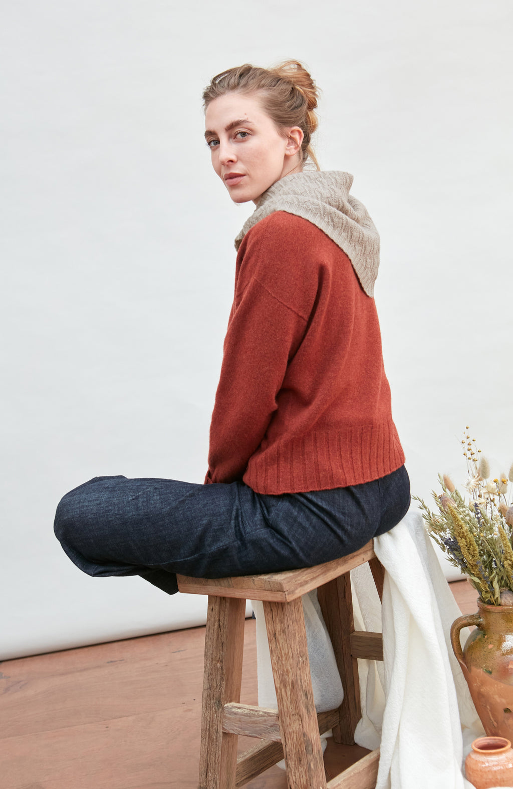 Merino Cashmere Textured Triangle Scarf