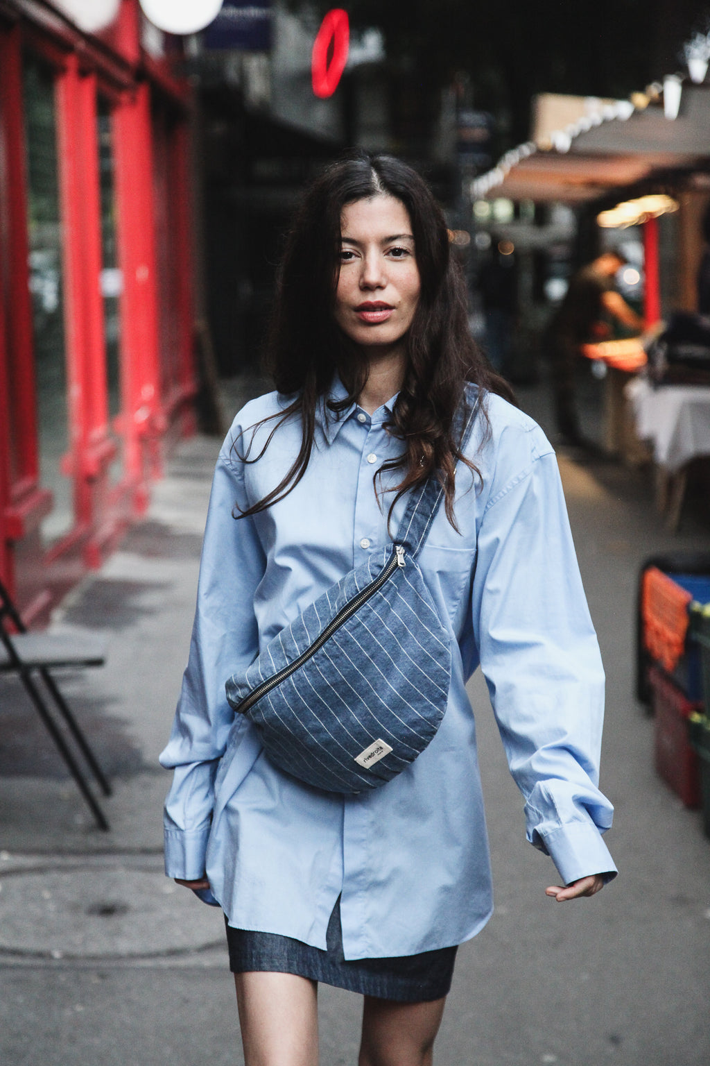 Custine XL le sac banane - Denim Bleu Rayé