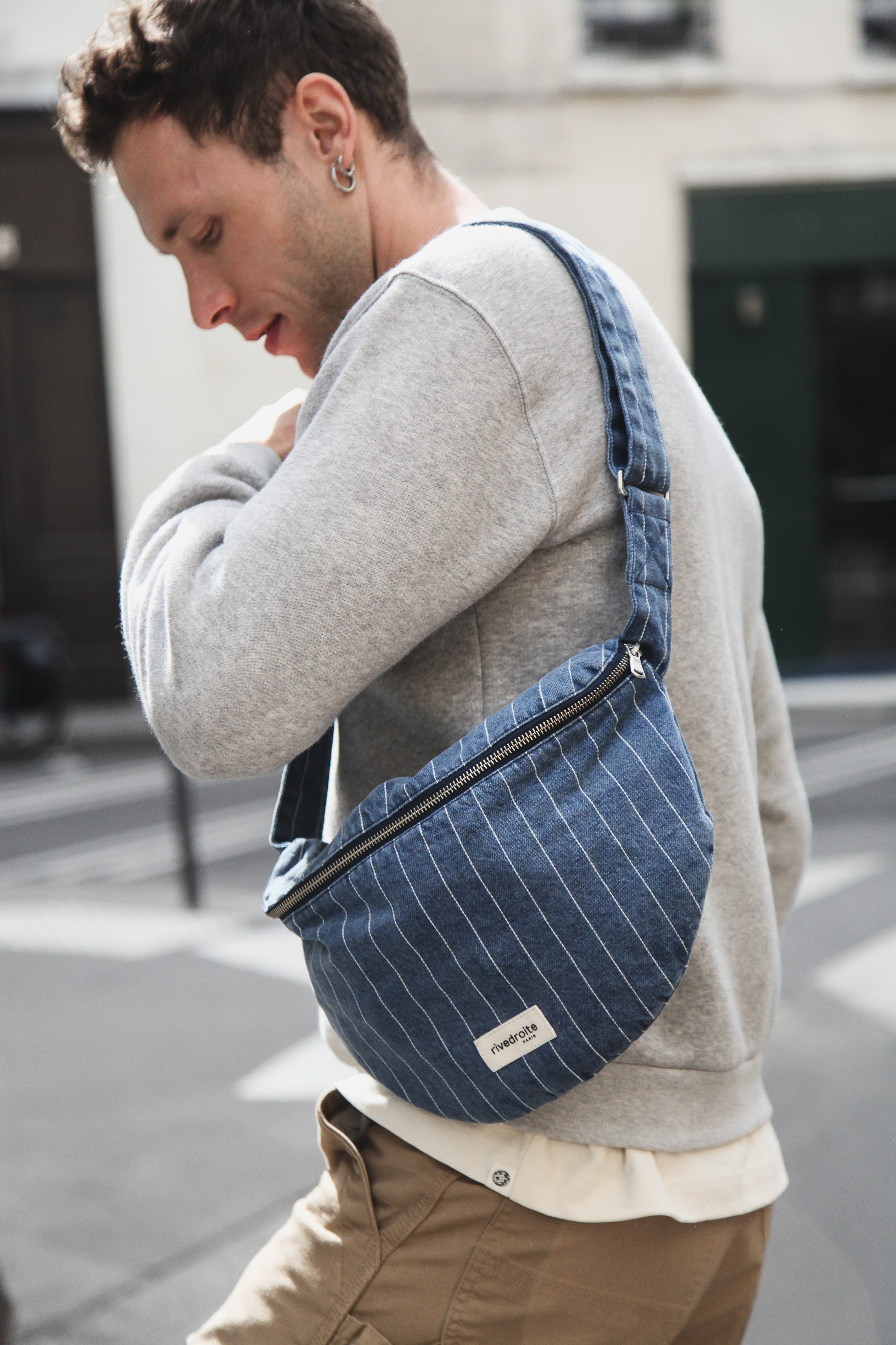 Custine XL le sac banane - Denim Bleu Rayé