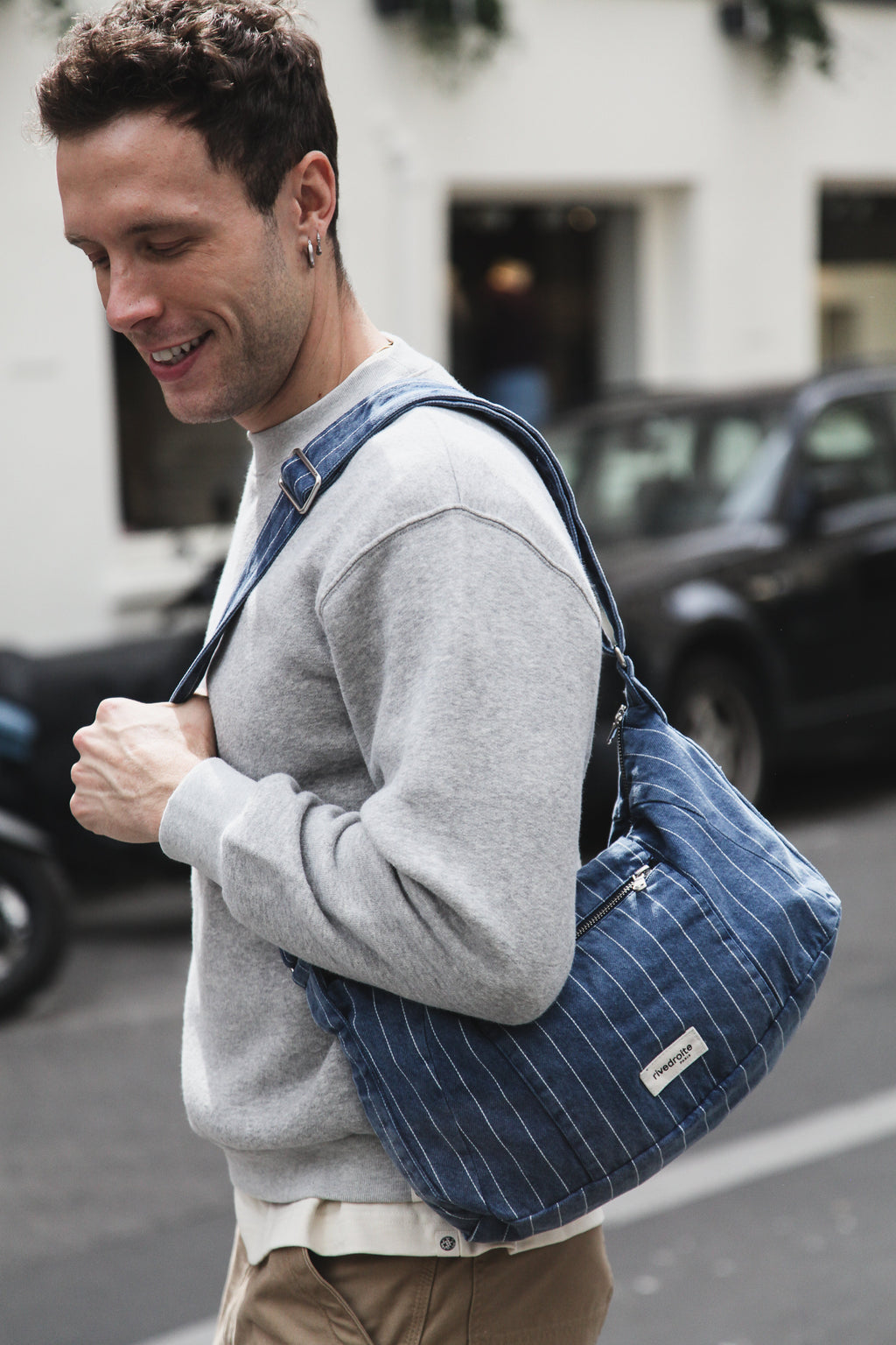 Mini Charlot le sac crossbody - Denim Bleu Rayé