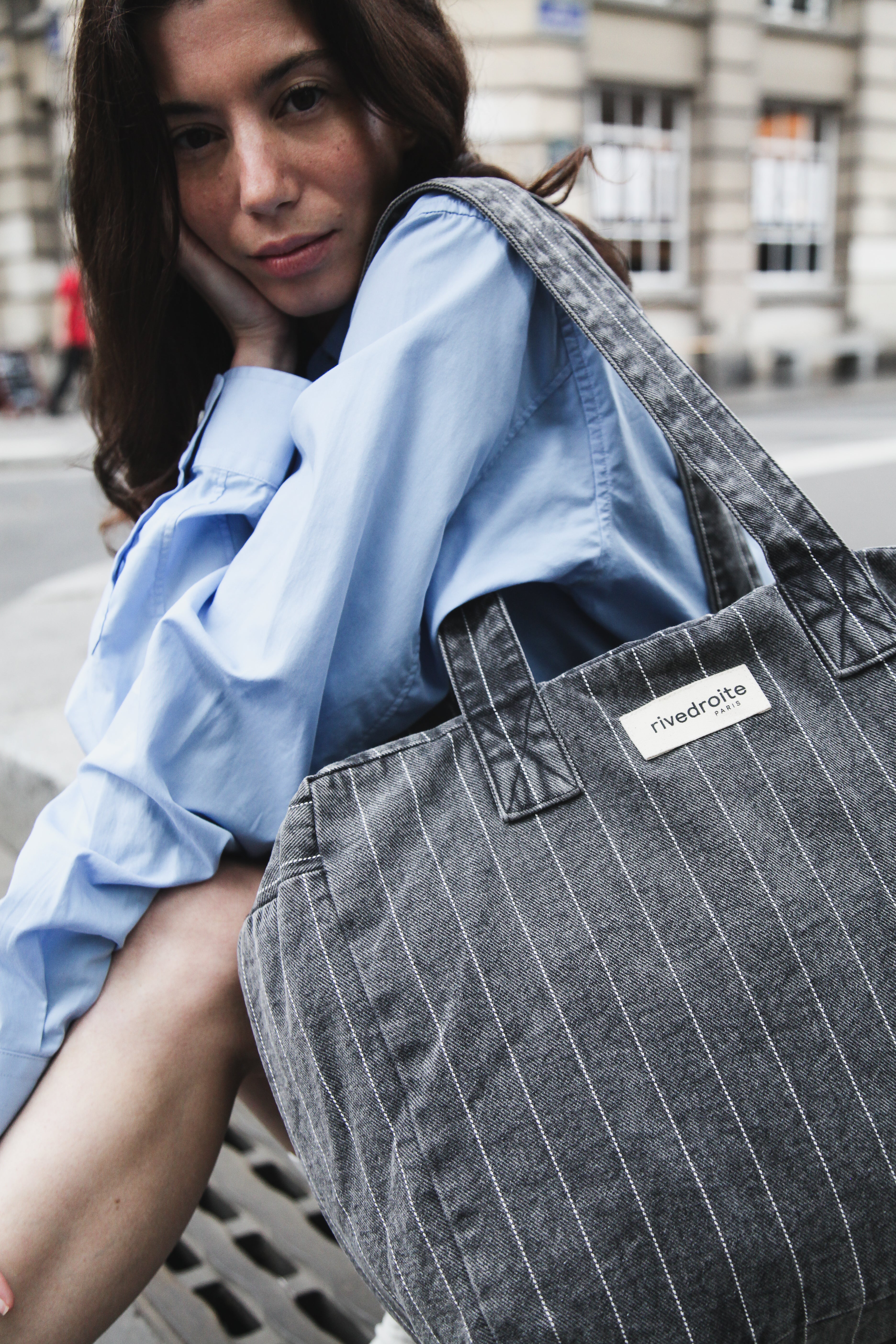 Célestins le sac 24 heures - Denim Noir Rayé