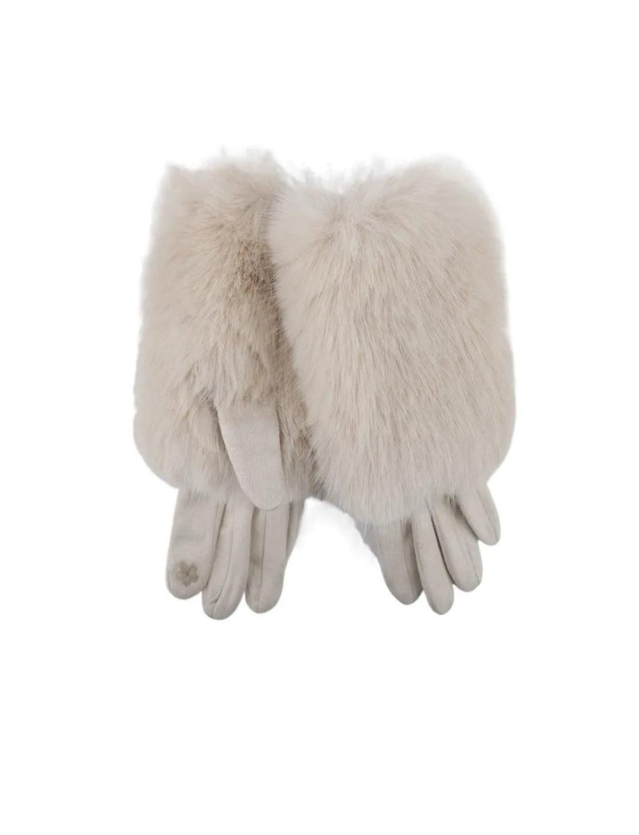 Emma beige fake fur gloves